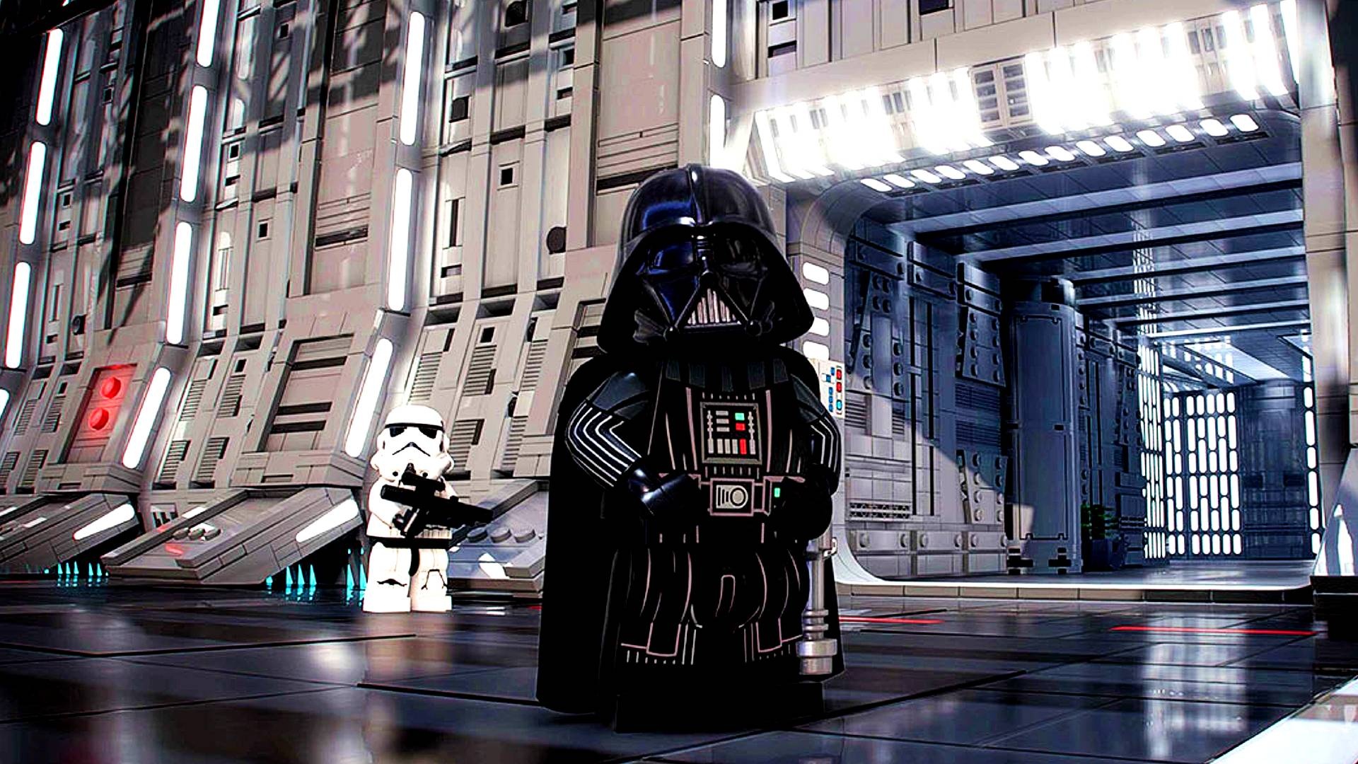 LEGO Darth Vader, LEGO Stormtrooper, Death Star corridor LEGO Darth Vader, LEGO Stormtrooper, Death Star corridor — 1920×1080 HD wallpaper