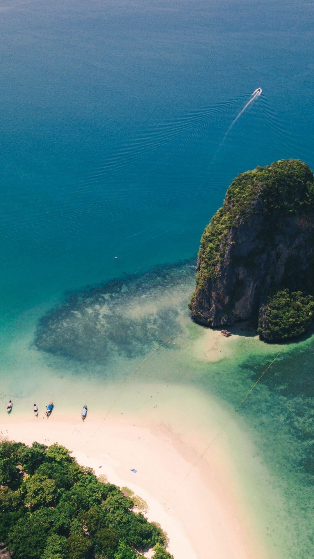Railay Beach Thailand, Limestone karst island, Longtail boats turquoise water Railay Beach Thailand, Limestone karst island, Longtail boats turquoise water — 1080×1920 HD wallpaper