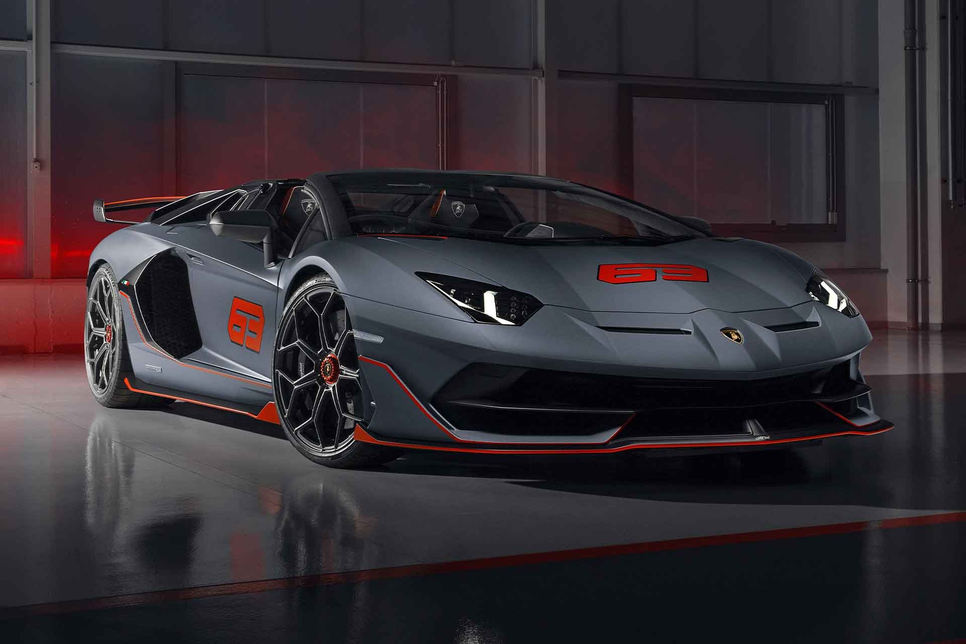 Lamborghini Aventador SVJ 63 Roadster, Grey orange accents, Dark garage Lamborghini Aventador SVJ 63 Roadster, Grey orange accents, Dark garage — 1920×1280 HD wallpaper