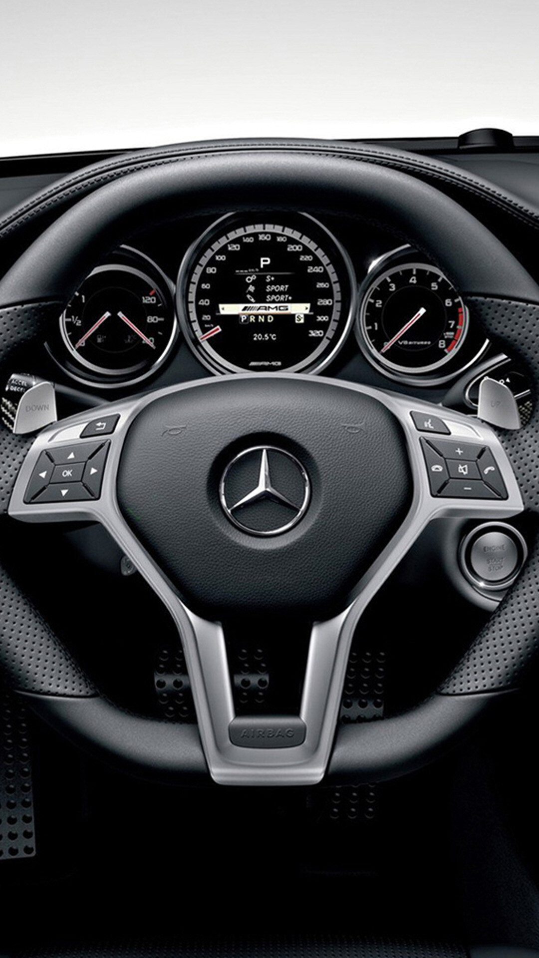 Mercedes-Benz AMG steering wheel, Sport gauge cluster, Silver paddle shifters Mercedes-Benz AMG steering wheel, Sport gauge cluster, Silver paddle shifters — 1080×1920 HD wallpaper