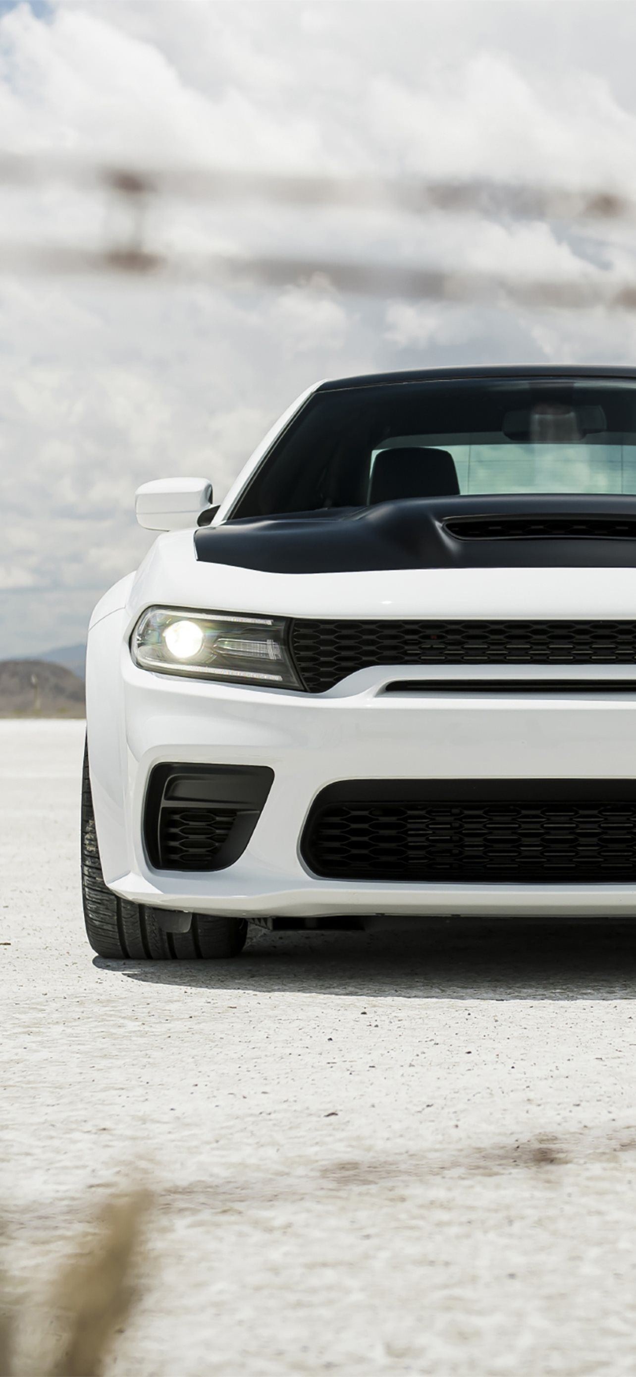Dodge Charger SRT Hellcat, White muscle car, Salt flats landscape Dodge Charger SRT Hellcat, White muscle car, Salt flats landscape — 1284×2778 HD wallpaper