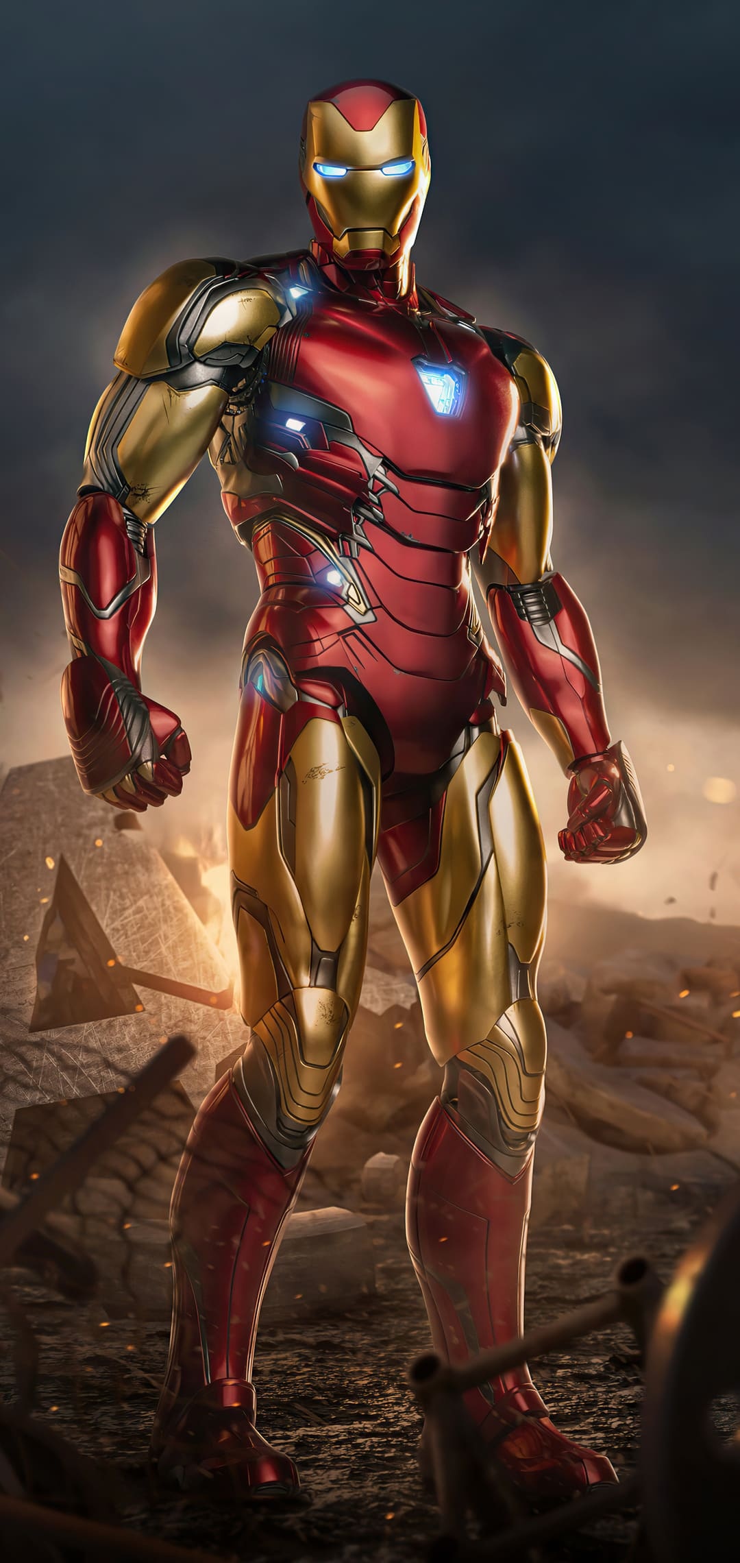 Mark 85 armor, Avengers Endgame (2019) battlefield, Red-gold full body Mark 85 armor, Avengers Endgame (2019) battlefield, Red-gold full body — 1080×2280 HD wallpaper