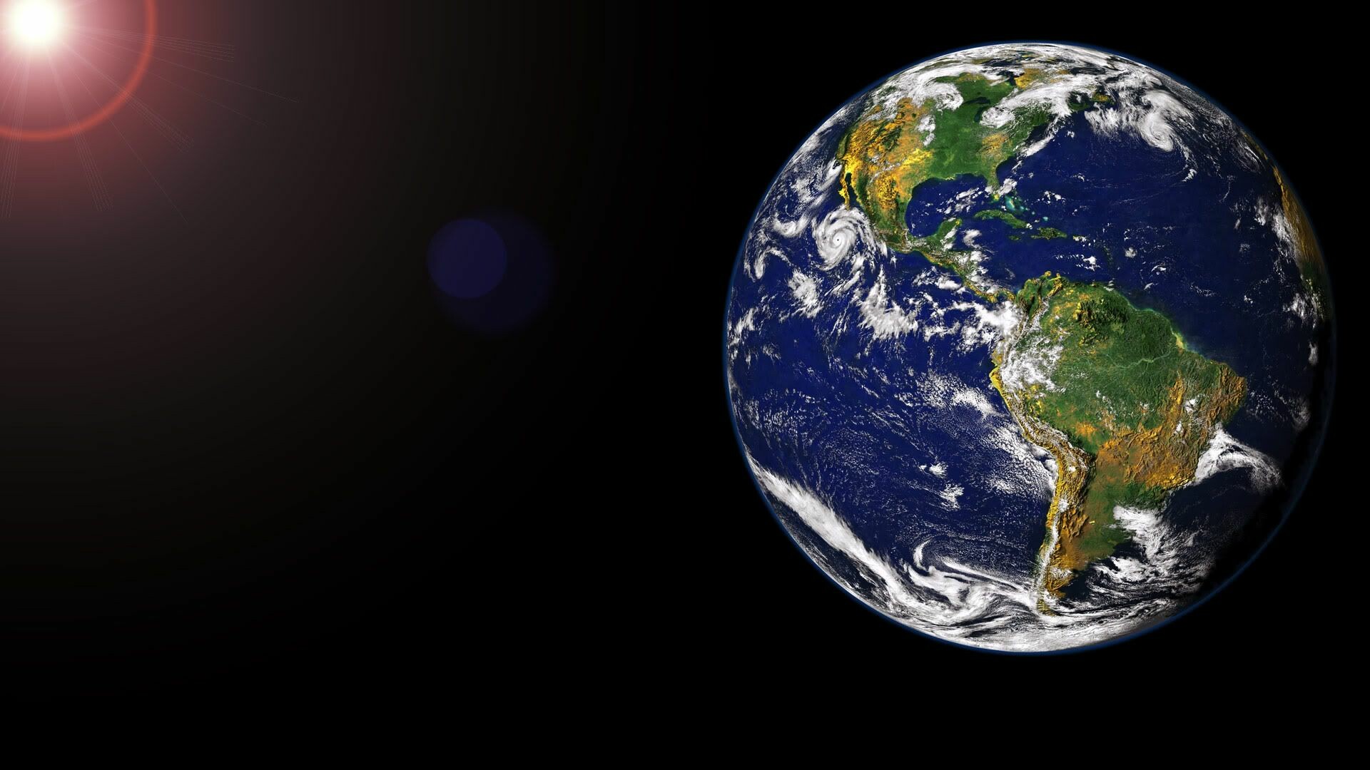Planet Earth Americas view, Sun lens flare, Black space void Planet Earth Americas view, Sun lens flare, Black space void — 1920×1080 HD wallpaper