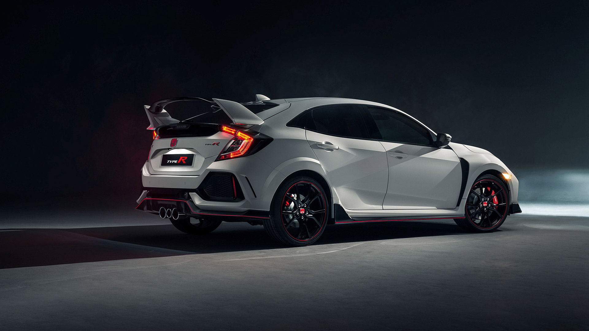 Honda Civic Type R, Rear wing spoiler, Dark studio backdrop Honda Civic Type R, Rear wing spoiler, Dark studio backdrop — 1920×1080 HD wallpaper