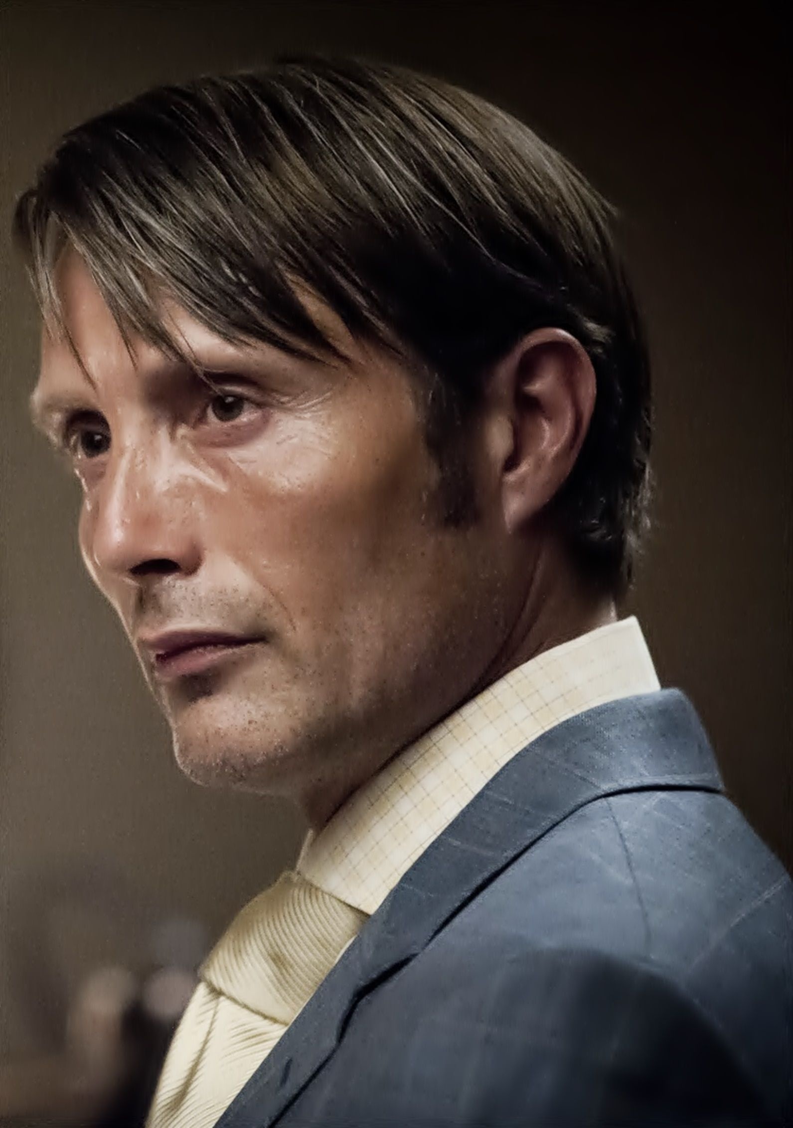 Mads Mikkelsen, Hannibal Lecter, Plaid three-piece suit, Cream silk tie Mads Mikkelsen, Hannibal Lecter, Plaid three-piece suit, Cream silk tie — 1591×2265 HD wallpaper