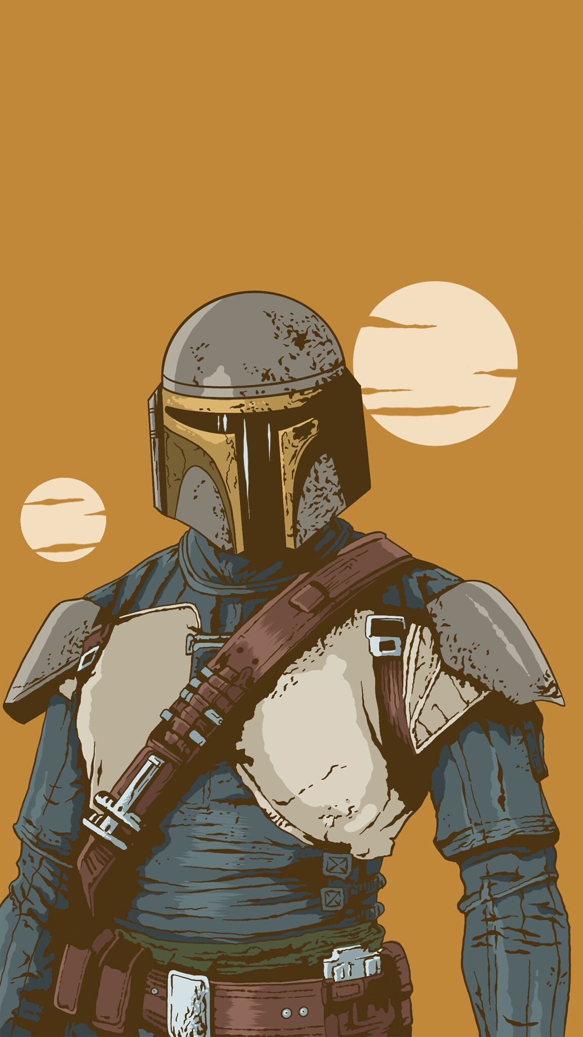 The Mandalorian, Tatooine twin suns, Comic style The Mandalorian, Tatooine twin suns, Comic style — 1152×2048 HD wallpaper