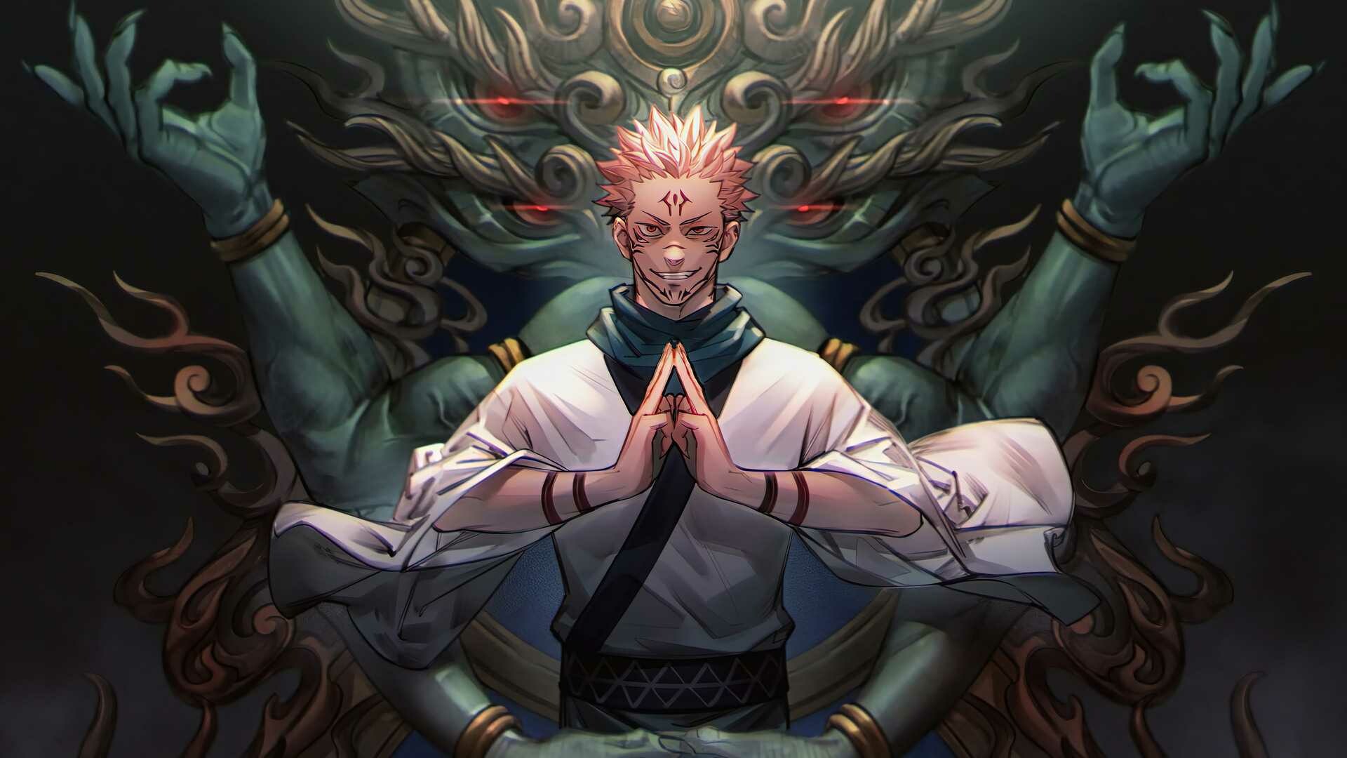 Ryomen Sukuna hand seal, Multi-armed curse deity, Curse-marked Yuji Ryomen Sukuna hand seal, Multi-armed curse deity, Curse-marked Yuji — 1920×1080 HD wallpaper