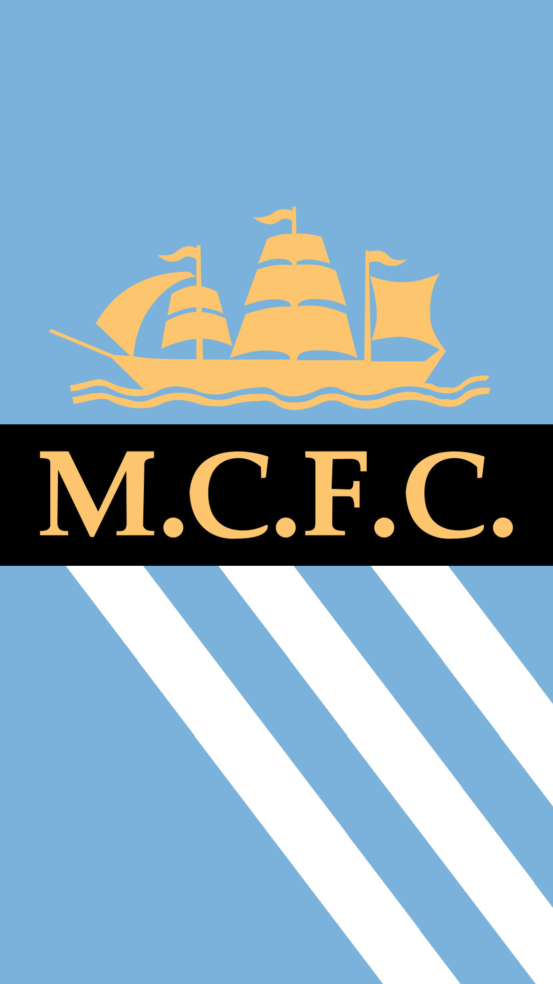 M.C.F.C. text, Golden sailing ship, Sky blue crest M.C.F.C. text, Golden sailing ship, Sky blue crest — 1080×1920 HD wallpaper