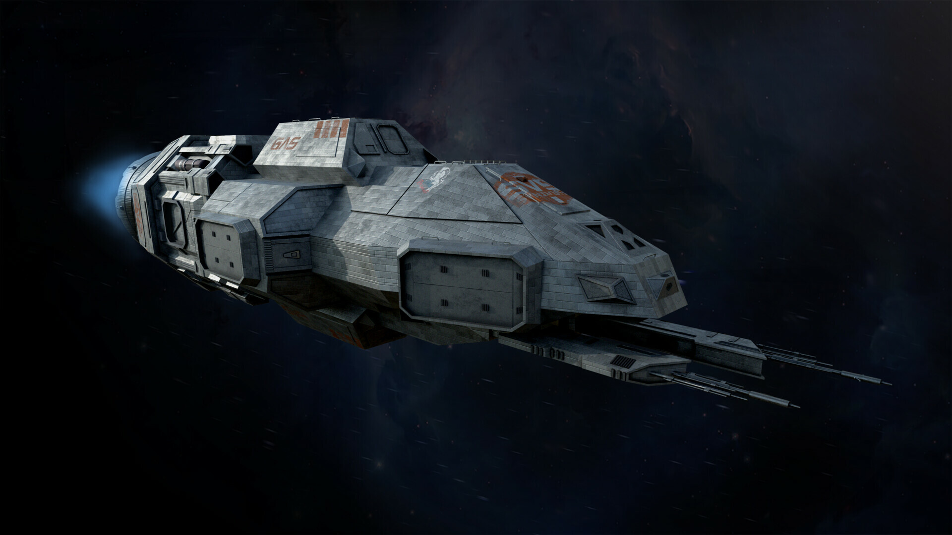 Rocinante gunship, MCRN corvette-class frigate, Deep space starfield Rocinante gunship, MCRN corvette-class frigate, Deep space starfield — 1920×1080 HD wallpaper