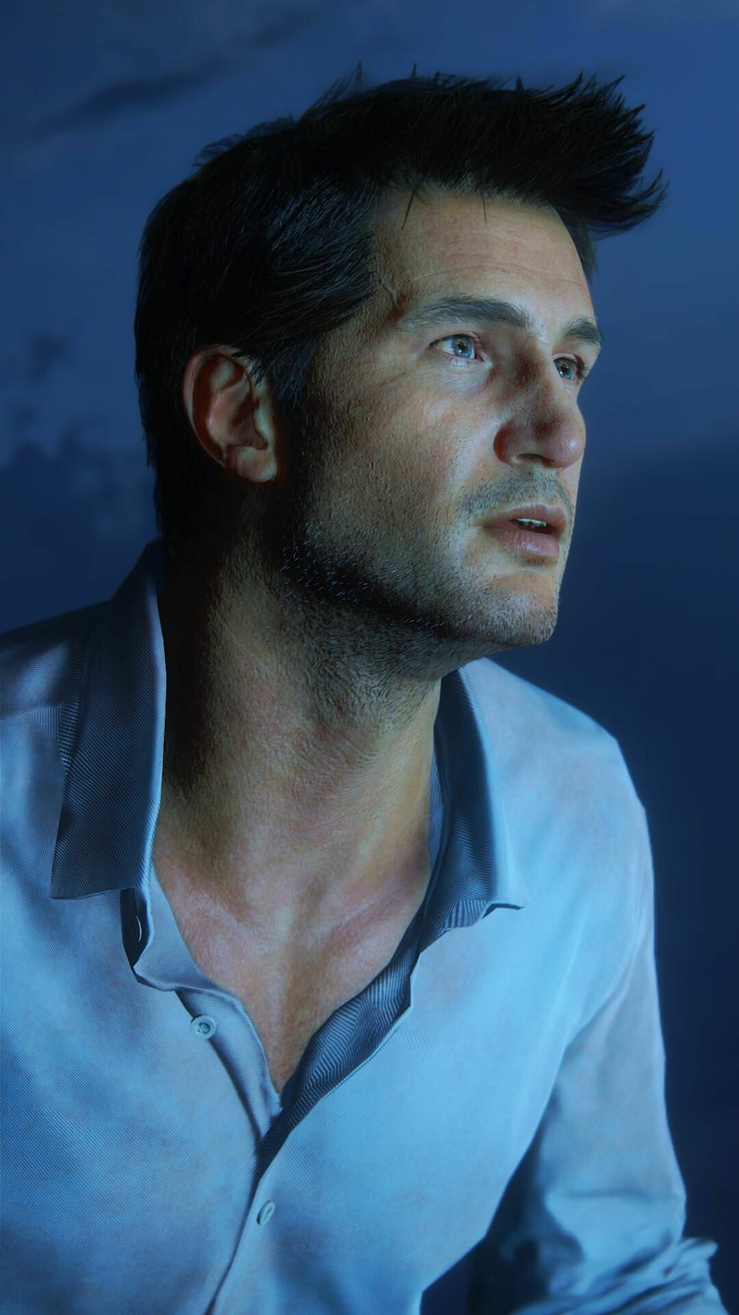 Nathan Drake, Close-up face portrait, Moody blue lighting Nathan Drake, Close-up face portrait, Moody blue lighting — 1080×1920 HD wallpaper