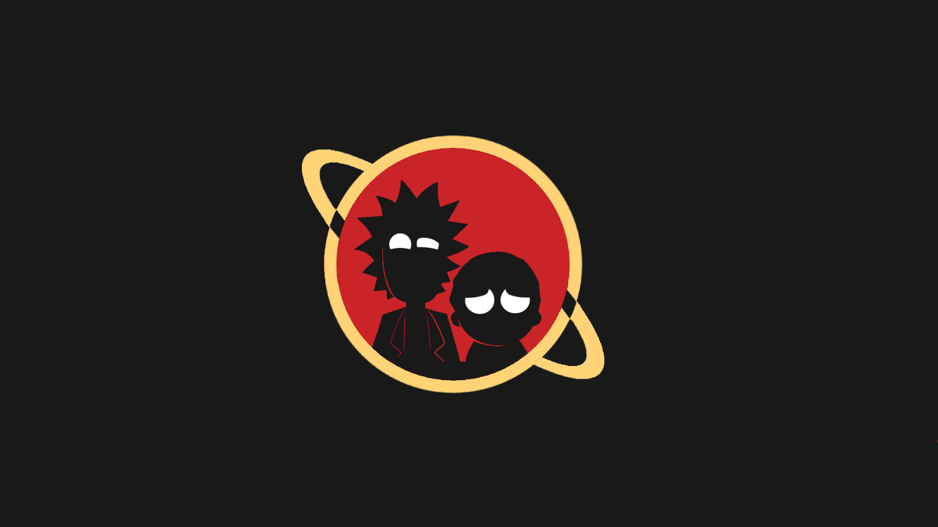 Rick and Morty silhouettes, Saturn ring emblem, Red planet circle, Minimalist black art Rick and Morty silhouettes, Saturn ring emblem, Red planet circle, Minimalist black art — 1920×1080 HD wallpaper