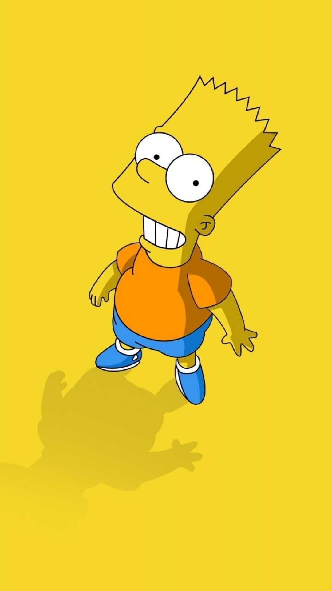 Bart Simpson, Orange shirt blue shorts, Yellow background Bart Simpson, Orange shirt blue shorts, Yellow background — 1080×1920 HD wallpaper