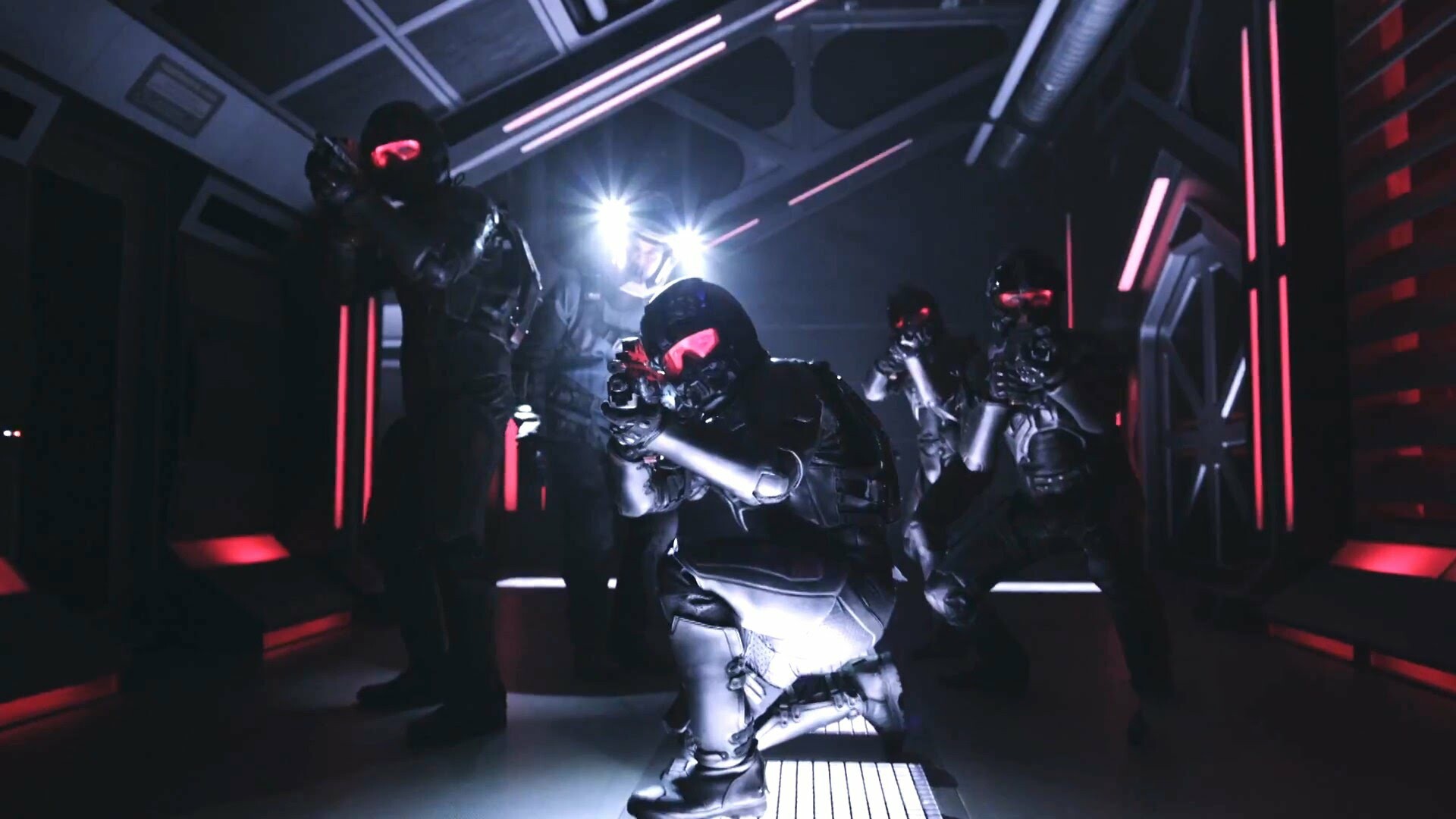 Martian Marines squad, MCRN ship corridor, Red tactical lighting Martian Marines squad, MCRN ship corridor, Red tactical lighting — 1920×1080 HD wallpaper