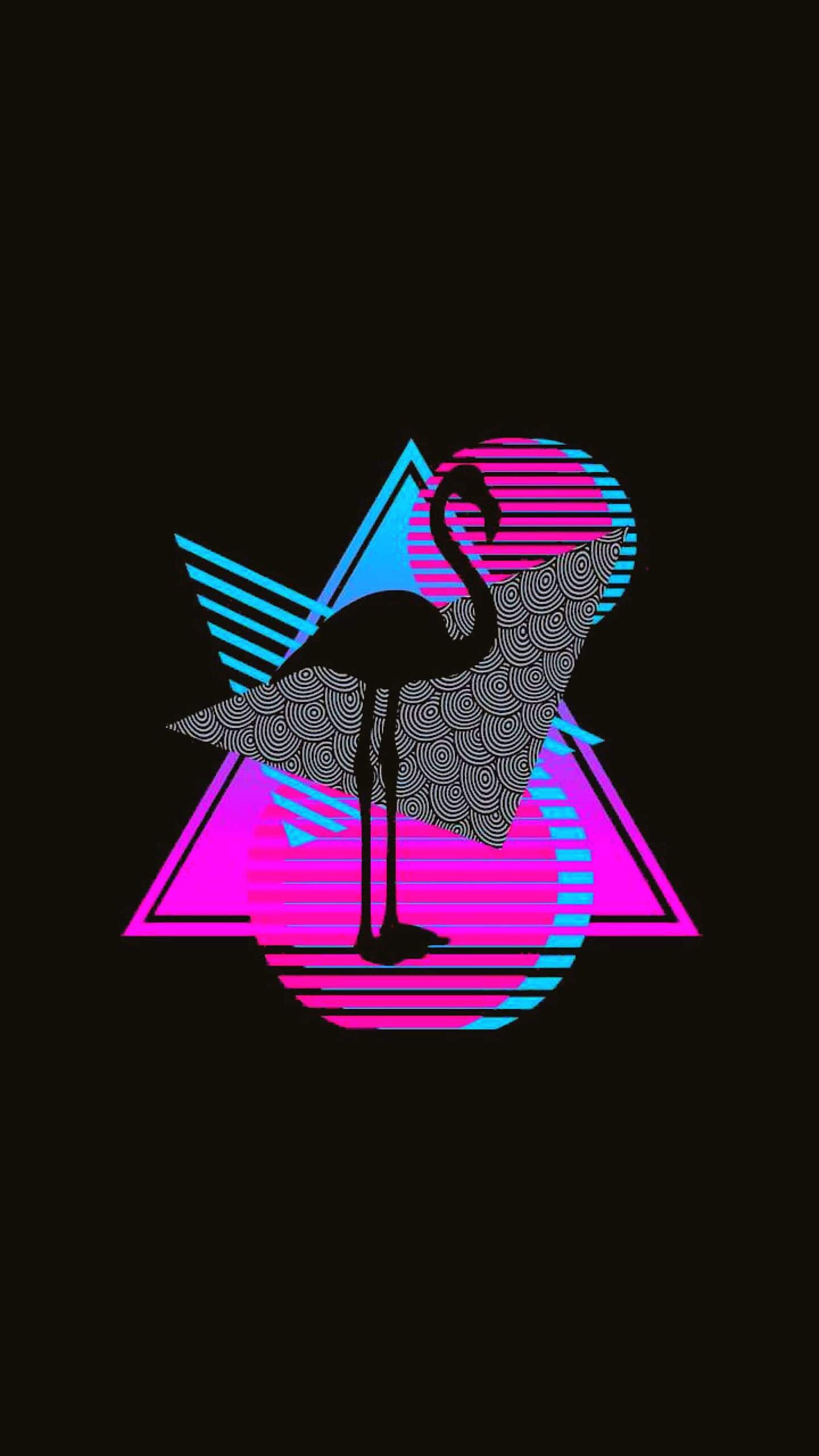 Vaporwave flamingo silhouette, Pink cyan triangle, Scaled pattern circle Vaporwave flamingo silhouette, Pink cyan triangle, Scaled pattern circle — 1440×2560 HD wallpaper
