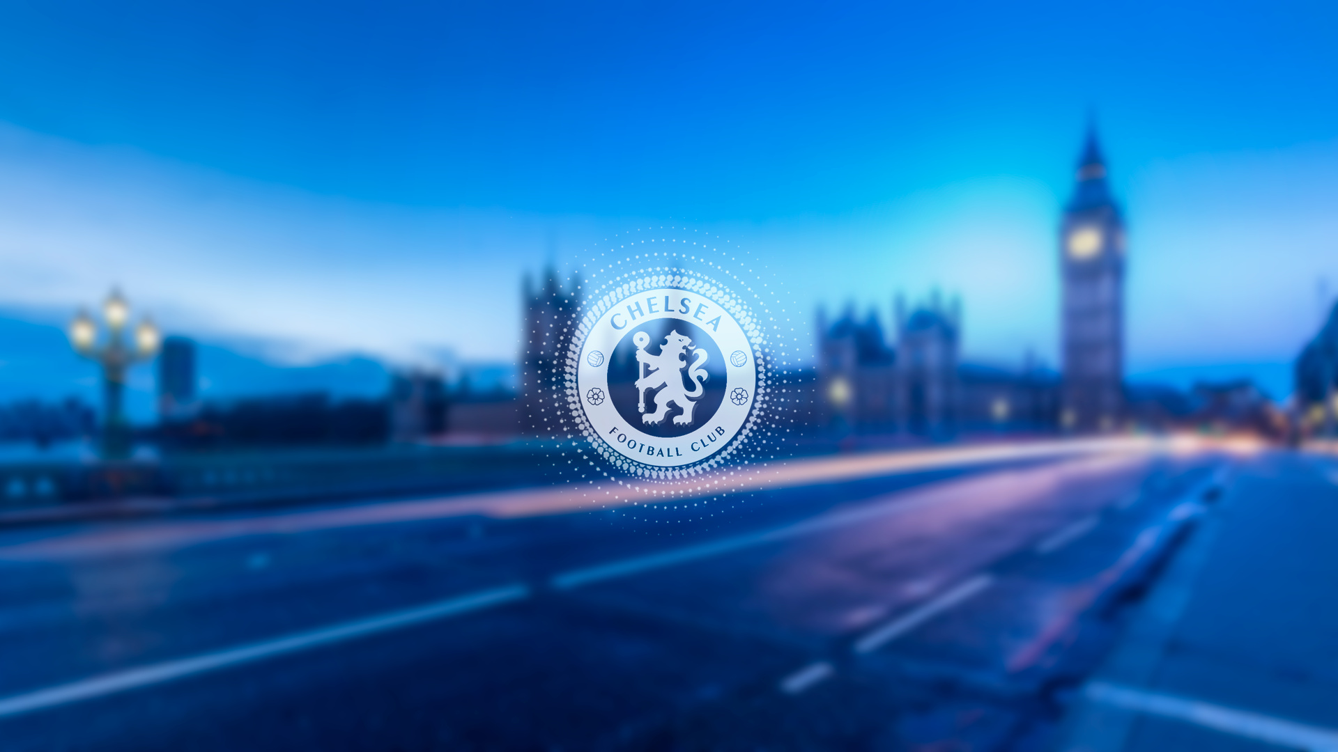 Chelsea FC crest, Big Ben Westminster Palace, Blurred London bridge dusk, Blue twilight Chelsea FC crest, Big Ben Westminster Palace, Blurred London bridge dusk, Blue twilight — 1920×1080 HD wallpaper