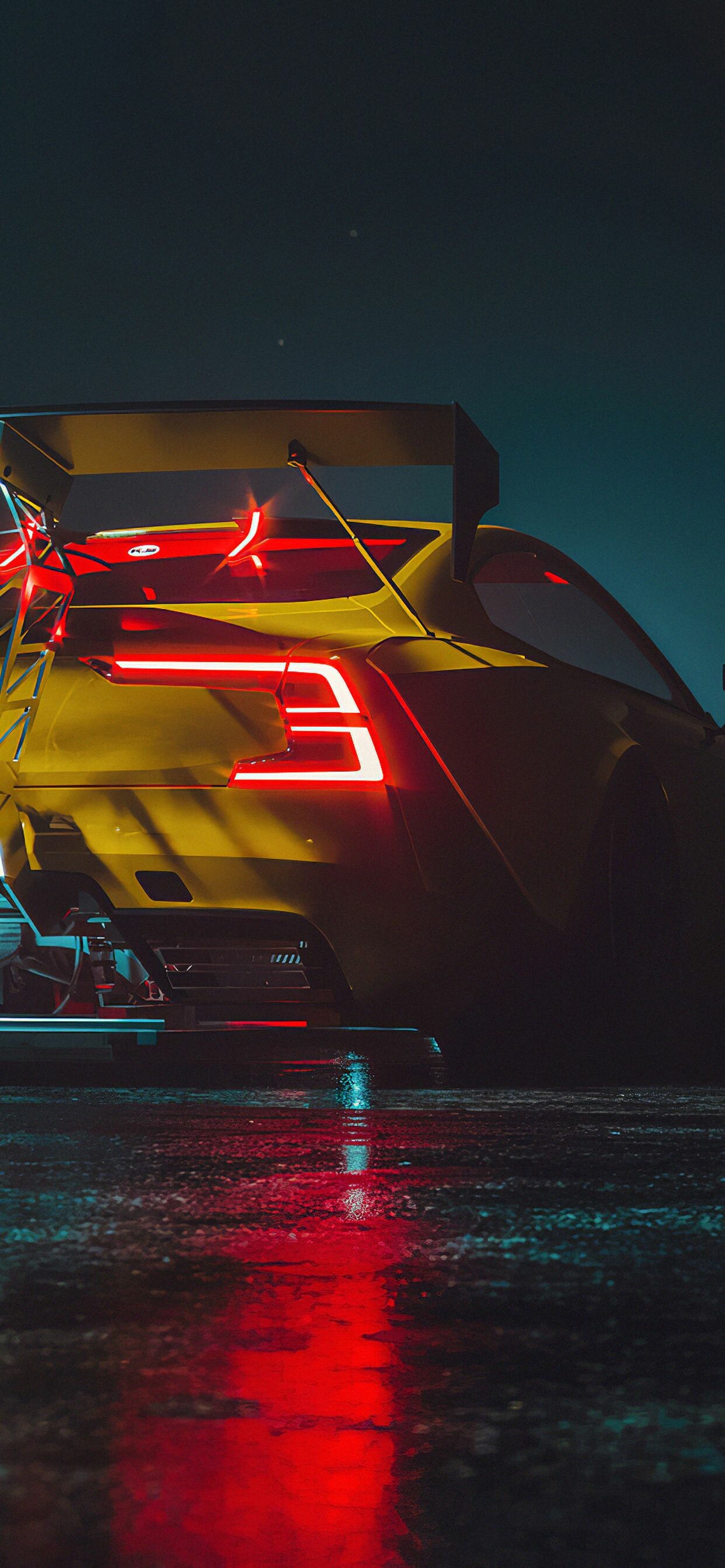 Yellow Polestar 1, Huge rear wing, Rainy night reflections Yellow Polestar 1, Huge rear wing, Rainy night reflections — 1242×2688 HD wallpaper