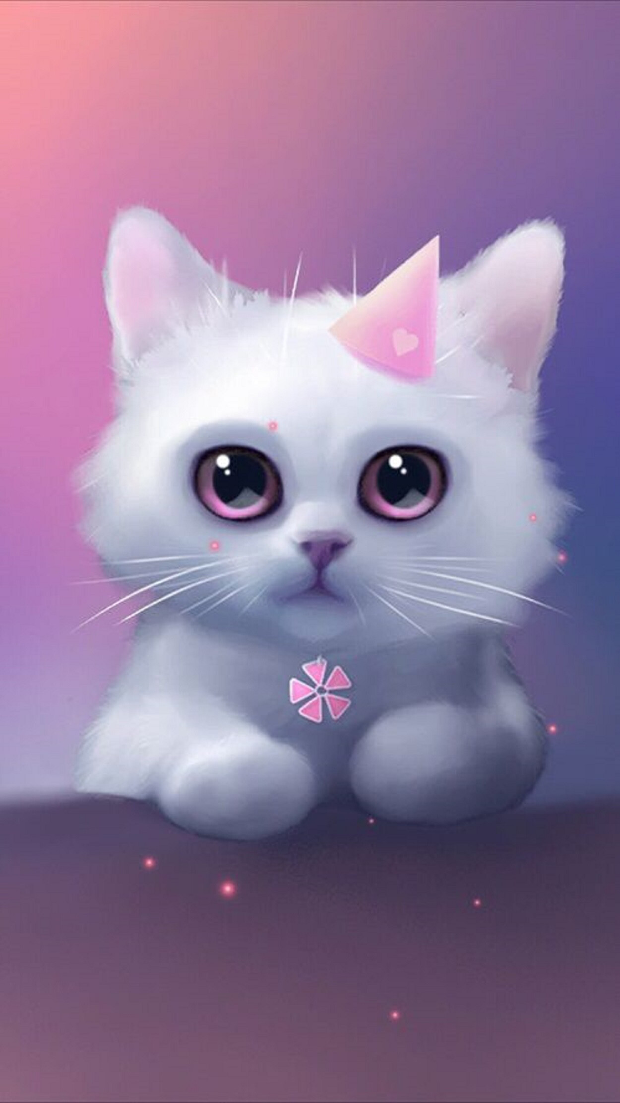 White kitten digital art, Big pink eyes, Purple pink gradient White kitten digital art, Big pink eyes, Purple pink gradient — 1250×2222 HD wallpaper
