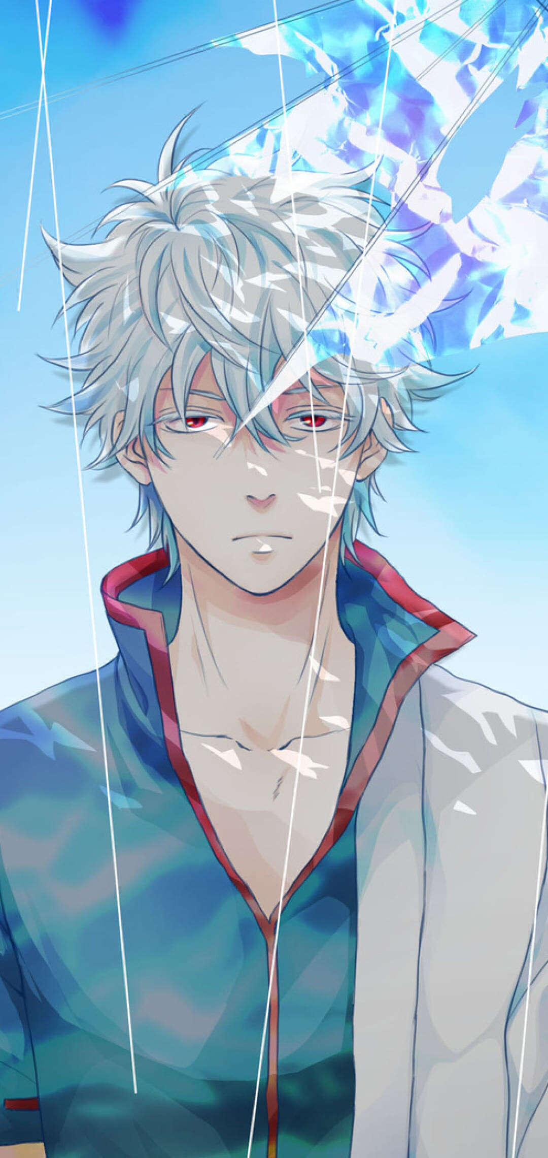 Gintoki Sakata, Red eyes, Shattered glass effect Gintoki Sakata, Red eyes, Shattered glass effect — 1080×2280 HD wallpaper