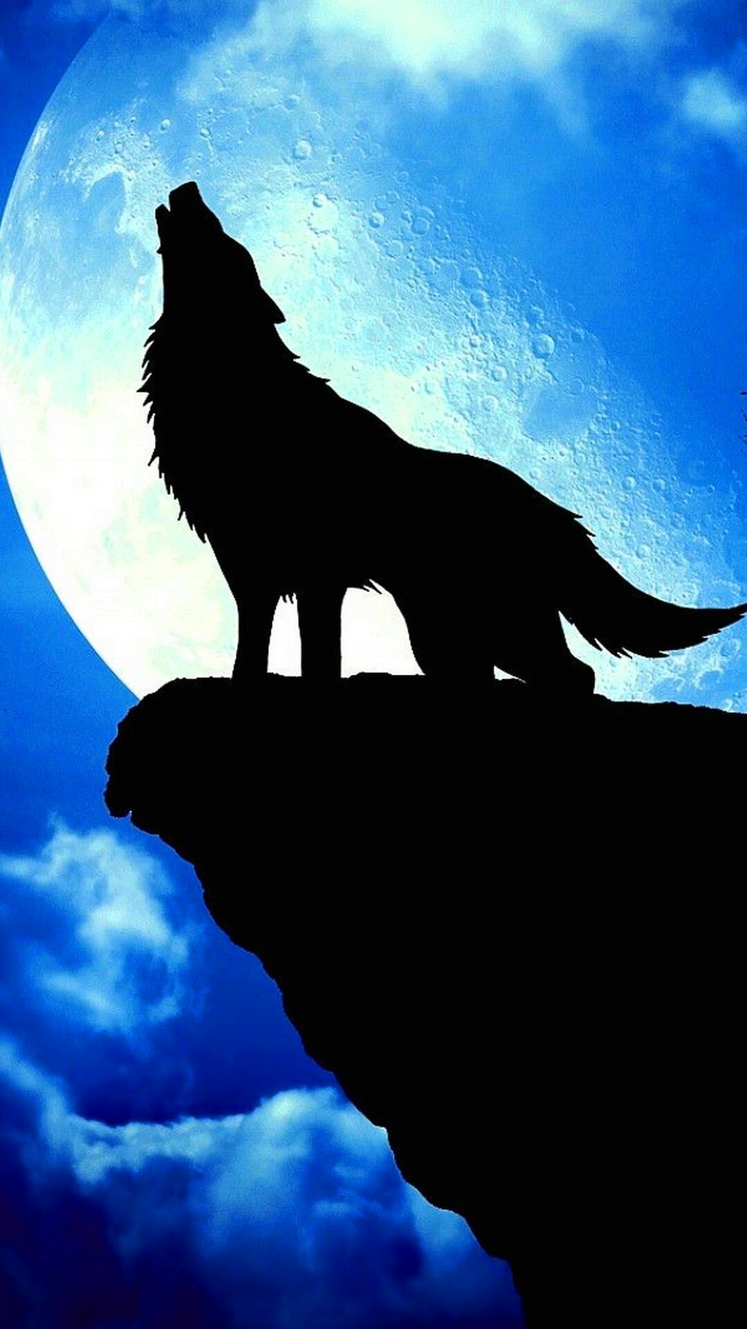 Howling wolf silhouette, Full moon, Cliff edge blue sky Howling wolf silhouette, Full moon, Cliff edge blue sky — 1080×1920 HD wallpaper
