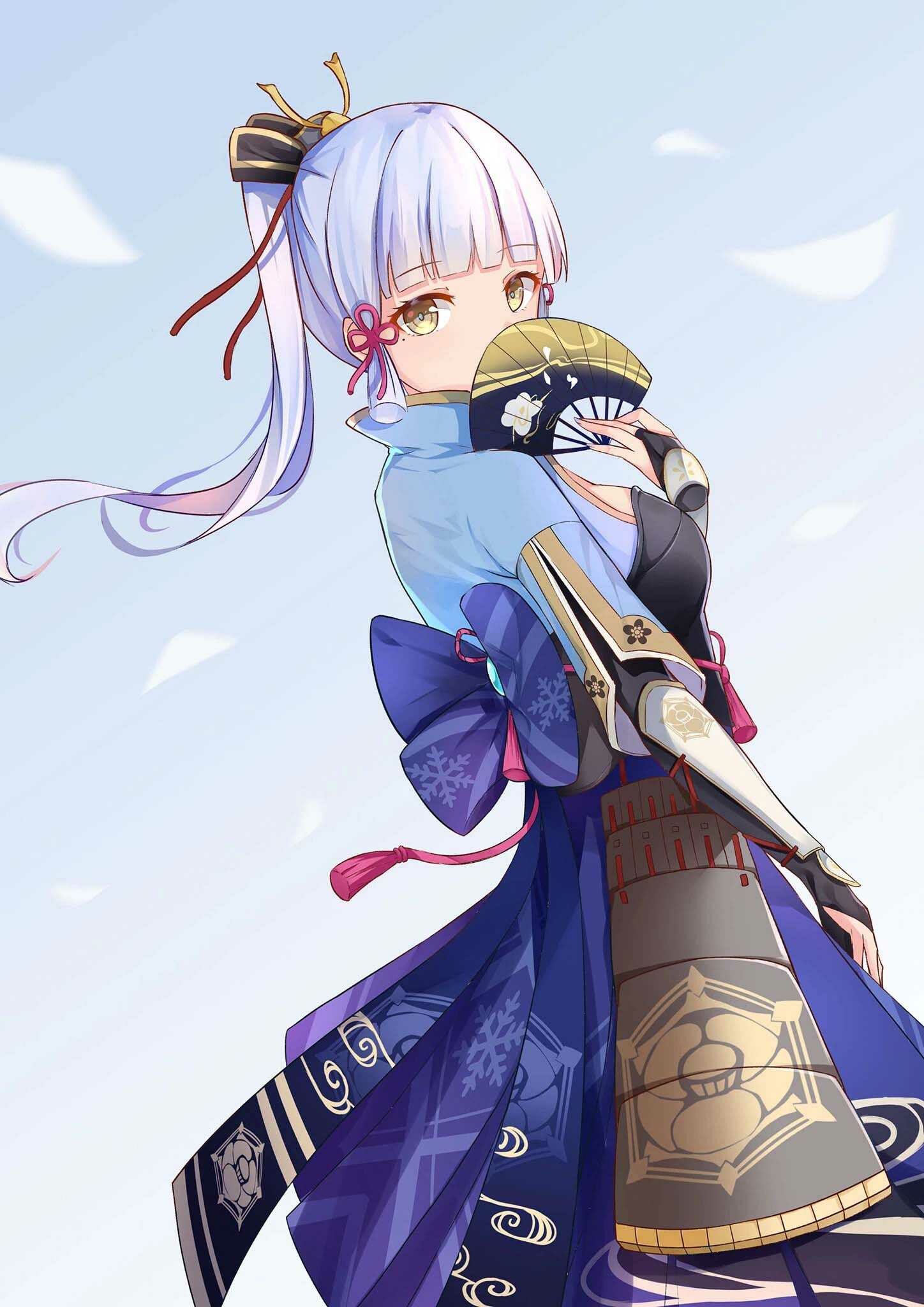 Kamisato Ayaka, Folding fan, Blue kimono Kamisato Ayaka, Folding fan, Blue kimono — 1448×2048 HD wallpaper
