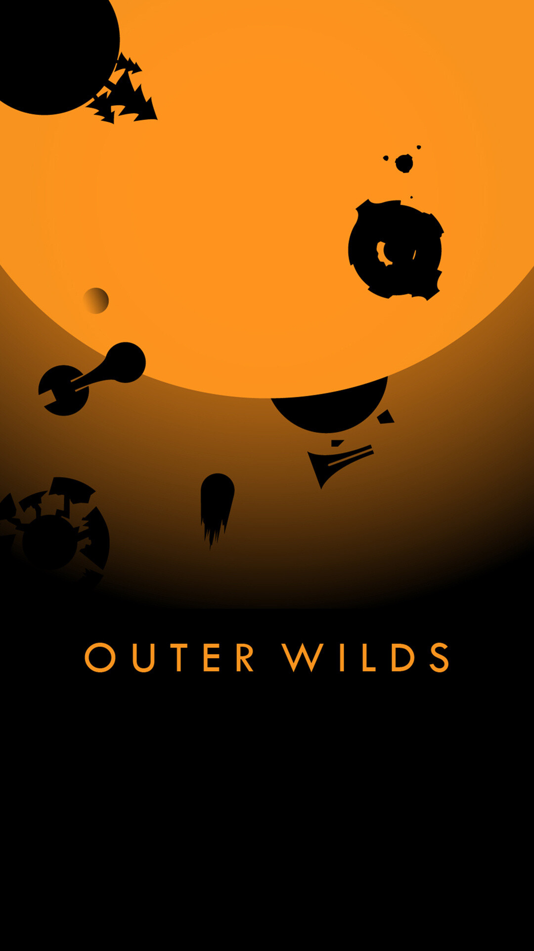 Outer Wilds minimalist poster, Orange sun silhouette, Silhouetted orbiting planets Outer Wilds minimalist poster, Orange sun silhouette, Silhouetted orbiting planets — 1080×1920 HD wallpaper